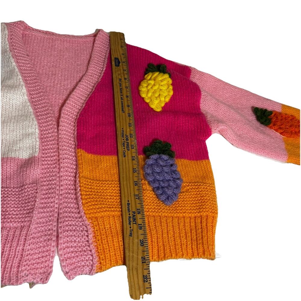 Women Open Knit Sweater Cardigan Medium Pink Orange Colorblock Fruit Crochet - Picture 8 of 9